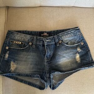 YMI Dark Blue Distressed Denim Jean Shorts with Stud Accent